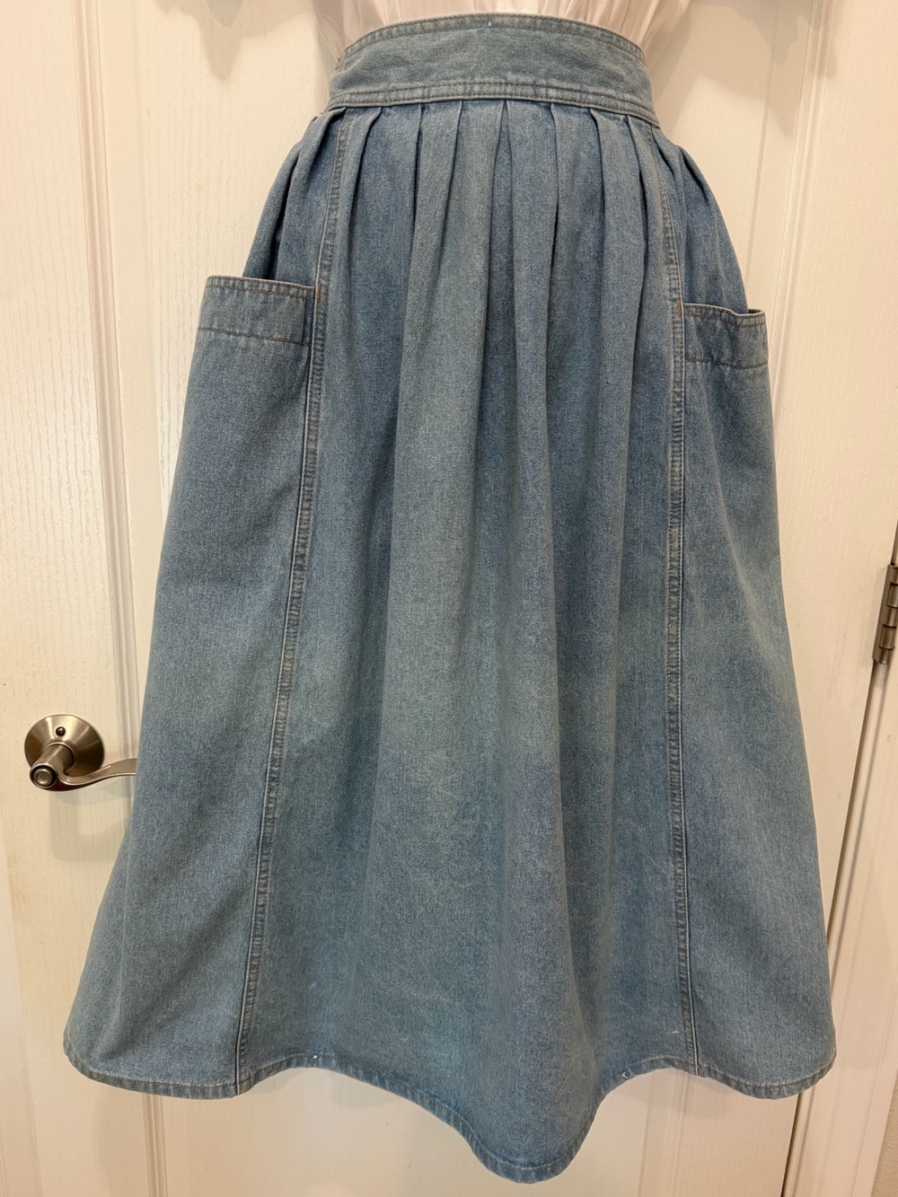 VTG 80s 90s LizWear Denim High Waist Full Pleated Skirt Cottagecore Prairie, M - Picture 3 of 15